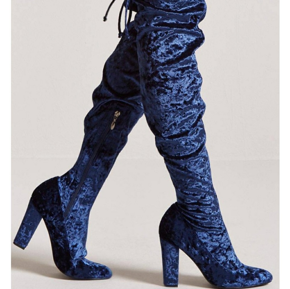 Crushed Velvet Royal Blue Boots